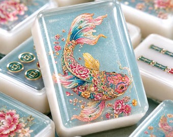 Koi Fish Mahjong Tiles Set, Mahjong Game Set, 160Pcs American Mahjong Tile Set, Game Night Gift for Mom, Hotess Gift idea