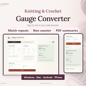Knitting & Crochet Gauge Calculator and Row Counter | Phone and Computer Browser Tool (No Excel)