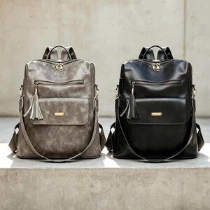 Women's PU Leather Convertible Backpack Large Capacity Travel Shoulder Bag Casual Everyday Purse
