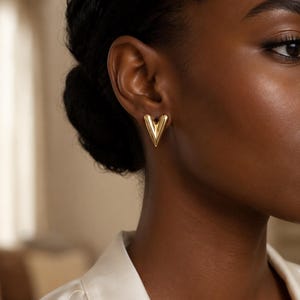 V-Shaped Stud Earrings in Gold - and Silver -  Tone Stainless Steel
