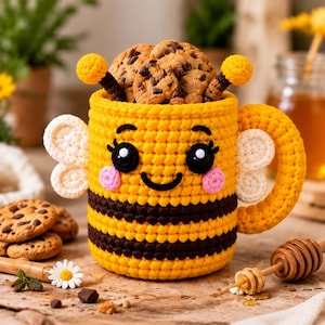 Mönster för Buzzy Bee-mugg | Amigurumi-mugg DIY | Kawaii honungsbi-design | Nybörjarhandledning i PDF-format