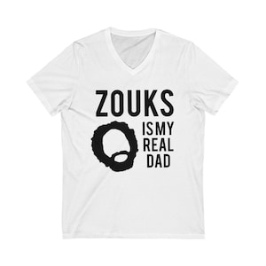 Zouks is my Real Dad | Jason Mantzoukas | How Did This Get Made Comedy Podcast | Bella + Canvas Soft Unisex Jersey Short Sleeve V-Neck Tee
