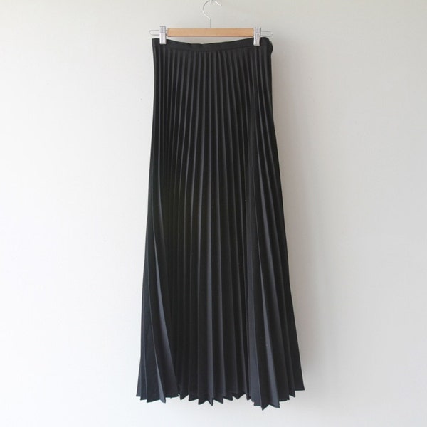 1970s Black Maxi Accordion Pleat Skirt / Heavy Pleat Long Skirt