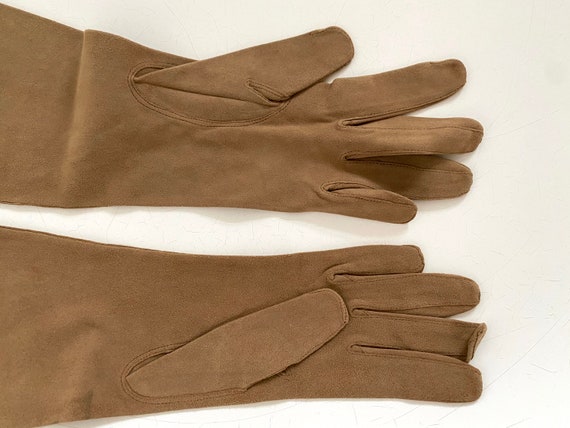 1950s Deadstock Long Brown Kid Eyelet Opera Glove… - image 5