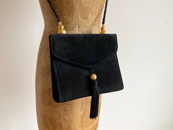 1980s Golden Mirror Ball Black Suede Box Bag / Vin