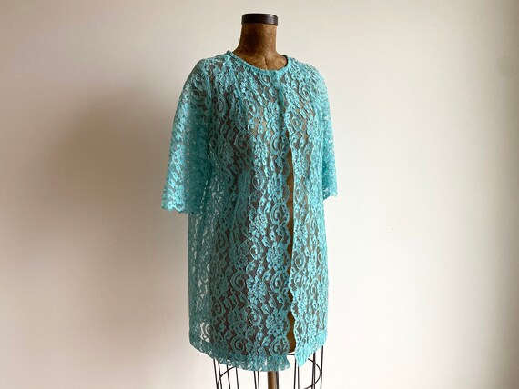 1950s Sky Blue Alencon Lace Overcoat / Vintage 50… - image 6