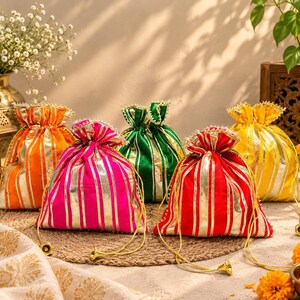 Handmade Indian Potli Bag, Colorful Drawstring Gift Pouch, Wedding Favor Bag, 9 x 8 Inch