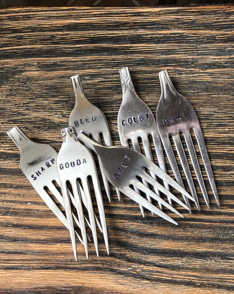 Set of 6 Hand Stamped Fork Cheese Markers Etsy