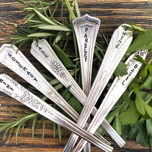 Set of 6 Silver Plate Hand Stamped Herb Markers