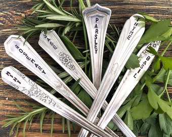 Set of 6 Silver Plate Hand Stamped Herb Markers