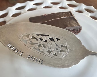 Beautiful Silver Plated Cake/Brownie Server Hand Stamped with BROWNIE POINTS