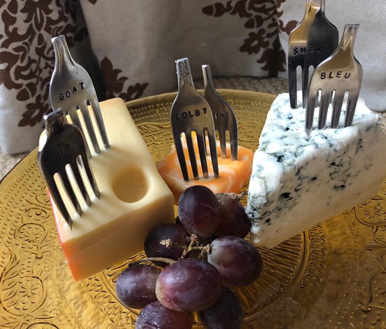 Set of 6 Hand Stamped Fork Cheese Markers Etsy