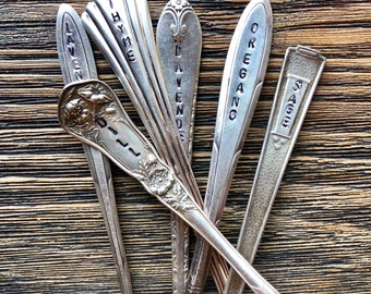 Custom set of 6 silver plate herb markers -you pick the names