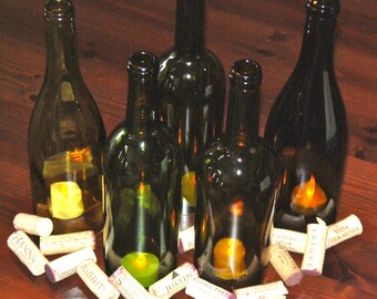 Set of 5 Hand Cut Wine Bottle Hurricane Candles