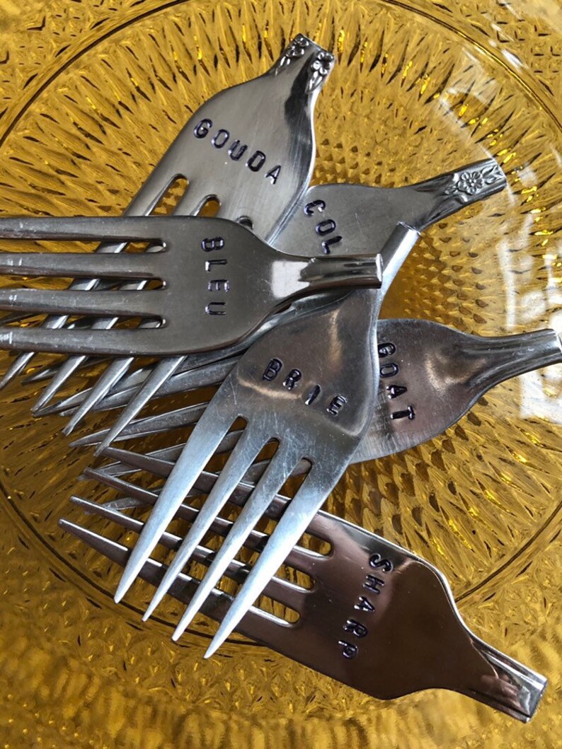 Set of 6 Hand Stamped Fork Cheese Markers Etsy