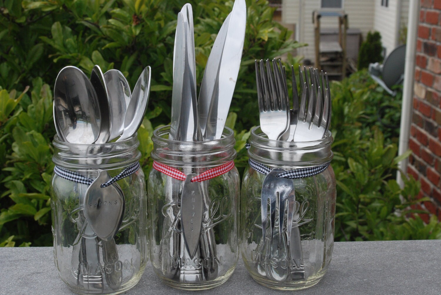 Mason Jar Silverware Holders With Hand Stamped Markers Etsy