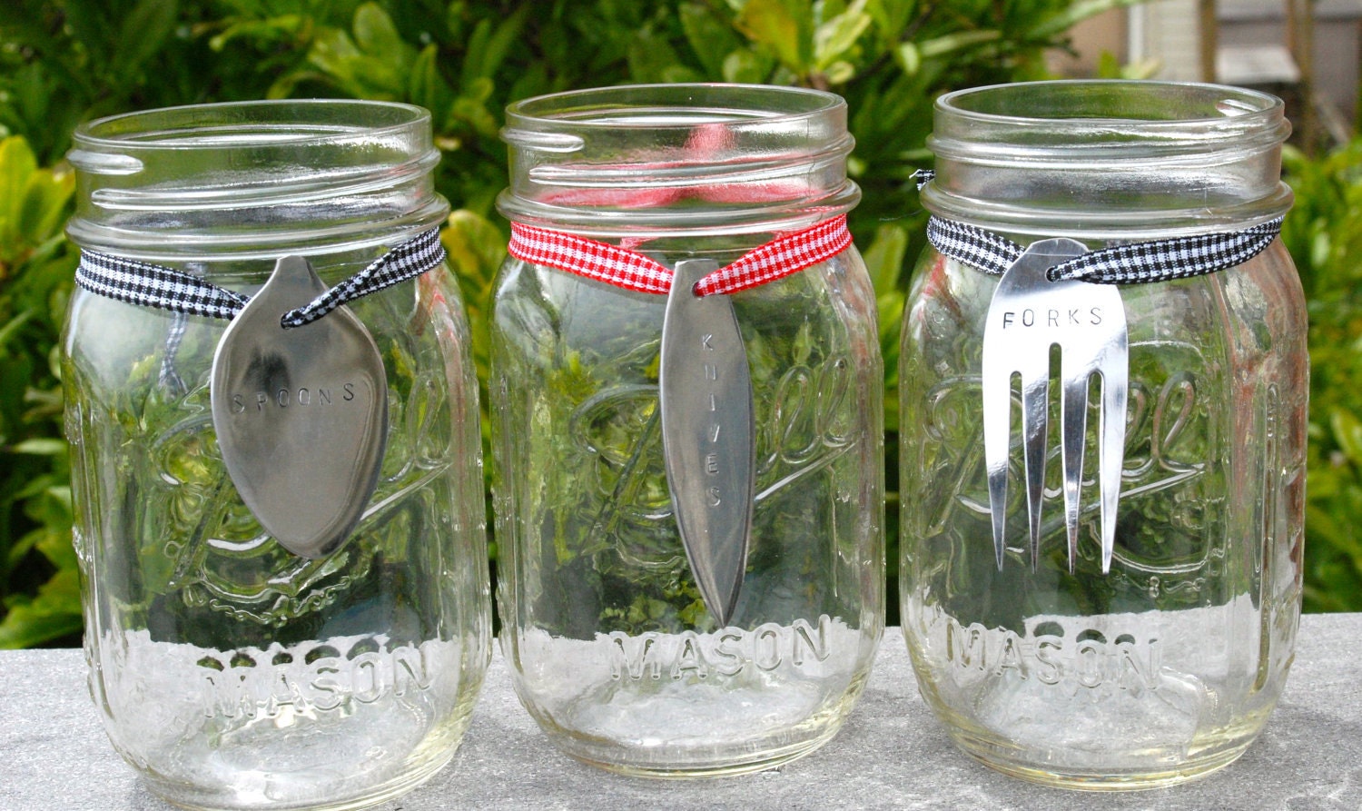 Mason Jar Silverware Holders With Hand Stamped Markers Etsy