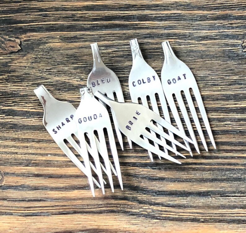 Set of 6 Hand Stamped Fork Cheese Markers Etsy