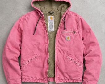 Vintage Carhartt Active Jacket Pink | Sherpa Lined Canvas Workwear Coat