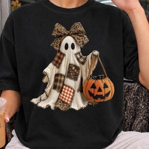 Patchwork Ghost Png, Halloween Patchwork Design, Leopard Ghost Png, Halloween Ghost Shirt Design