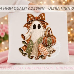 Ghost Patchwork Png, Faux Ghost Patchwork Shirt Design, Fall Ghost Patchwork, Ghost Fall Pumkin