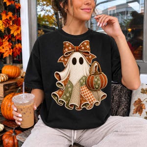 Ghost Patchwork Png, Faux Ghost Patchwork Shirt Design, Fall Ghost Patchwork, Ghost Fall Pumkin