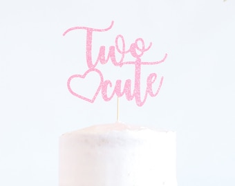 Two Cute Cake Topper - Glitter - Second Birthday. Birthday Cake Topper. Smash Cake Topper. Birthday Party. 2nd Birthday Party.