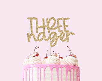 Threenager Cake Topper - Glitter - Third Birthday. Birthday Cake Topper. Third Birthday Cake. Birthday Party. 3rd Birthday Decorations.