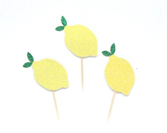 Lemon Cupcake Toppers - Glitter - Tropical First Birthday - Fiesta Decorations - Lemon First Birthday - Fiesta Theme - Lemon Smash Cake.