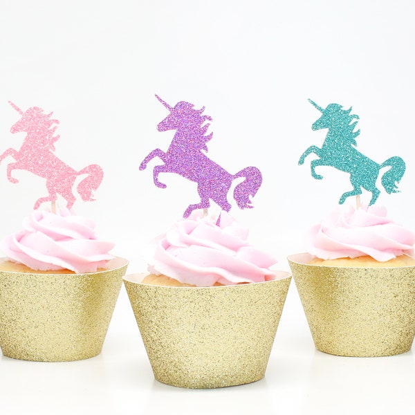 Unicorn Cupcake Toppers - Glitter - First Birthday Decor. Unicorn Party Decor. Birthday Party. Bachelorette Party. Engagement Party Decor.