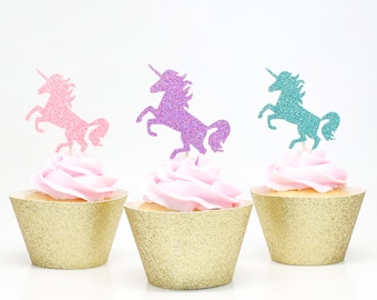 Unicorn Cupcake Toppers - Glitter - First Birthday Decor. Unicorn Party Decor. Birthday Party. Bachelorette Party. Engagement Party Decor.