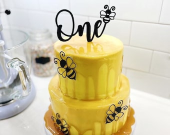 Glitter Bee Cake Topper - First Birthday Smash Cake Decoration - First Anniversary - Happy Bee Day - 1st Birthday Decor