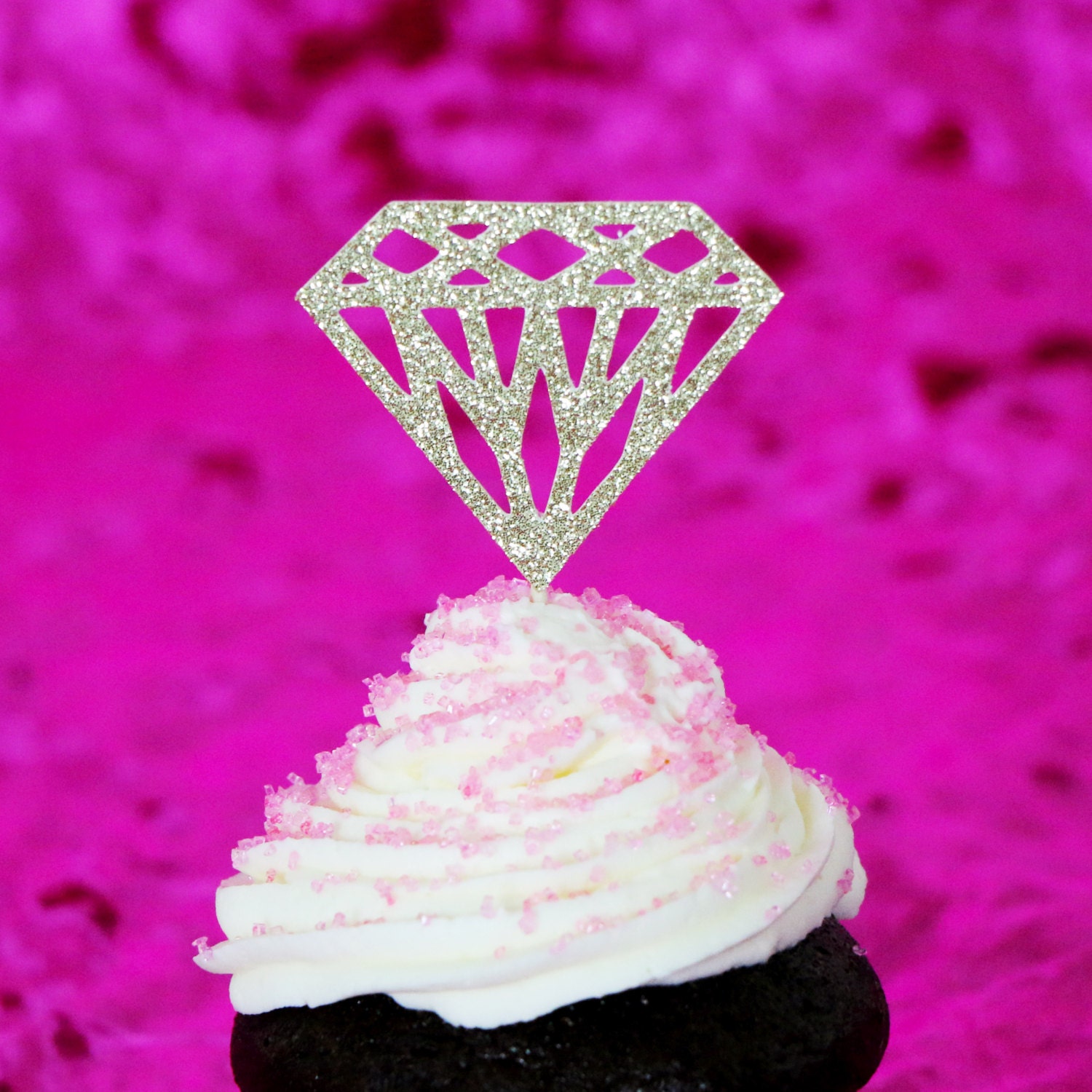 Diamond Cupcake Toppers Glitter Bachelorette Party Engagement