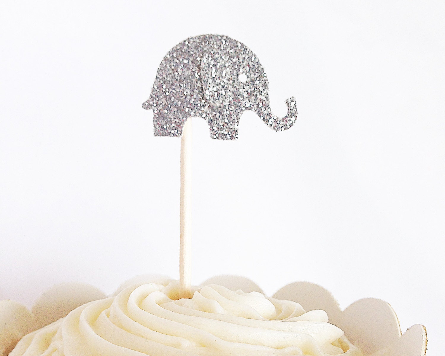 Silver Glitter Elephant Cupcake Toppers First Birthday Wedding 1st