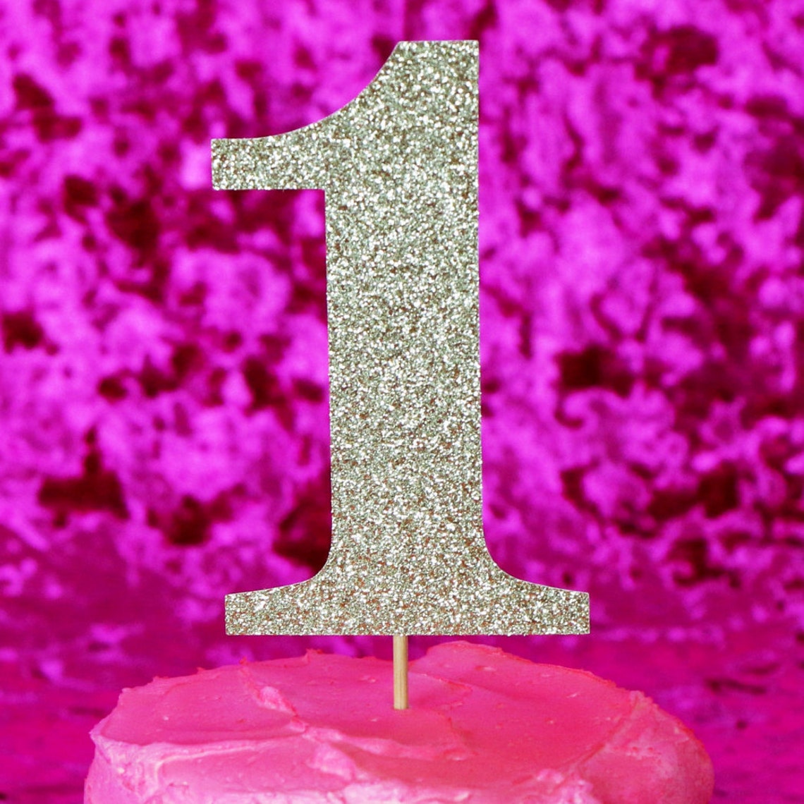 Number 1 Cake Topper Glitter First Birthday. One Cake | Etsy