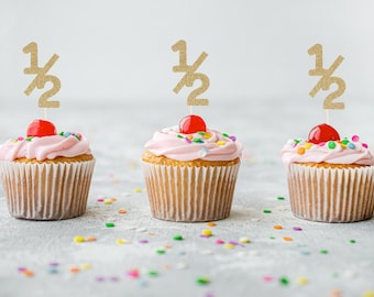 1/2 Cupcake Toppers - Glitter - Half Cupcake Toppers. Half Birthday Smash Cake. Halfway to One.