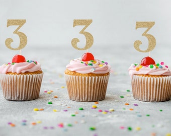 3 Cupcake Toppers - Third Birthday. Number Three Cupcake Toppers. 3rd Birthday. Three Cupcake Toppers.