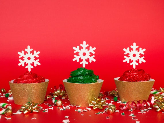 Snowflake Cupcake Toppers Glitter Christmas Baking Decor