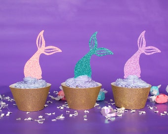 Mermaid Tail Cupcake Toppers - Glitter