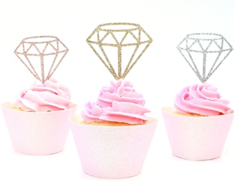 Diamond Cupcake Toppers - Glitter - Bachelorette Party. Engagement Party Decor. Diamond Donut Toppers.