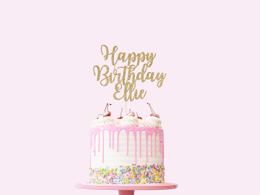Personalized Happy Birthday Cake Topper Glitter Cardstock Birthday Cake