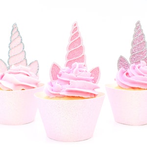 Unicorn Horn + Ears Cupcake Toppers - Glitter - Set of 12 - First Birthday Decor. Unicorn Birthday Party Decor. Bachelorette Party.