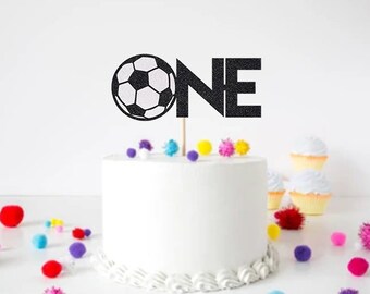 Soccer One Cake Topper - Glitter - First Birthday. One Cake Topper. Smash Cake Topper. Boy First Birthday. 1st Birthday. Soccer Theme Party.