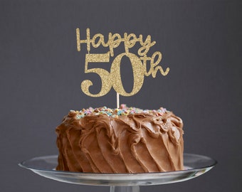 Happy 50th Cake Topper - Glitter - 50th Birthday Cake Topper. Fiftieth Birthday Party Decorations. 50th Birthday Sign.