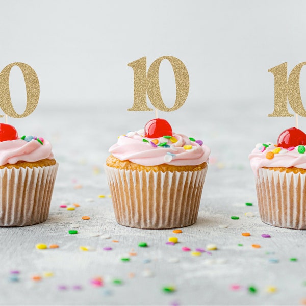 10 Cupcake Toppers - Tenth Birthday. Number Ten Cupcake Toppers. 10th Birthday. Ten Cupcake Toppers.