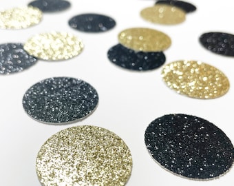 Black + Gold Glitter Circle Confetti - 1"  Wedding. Bachelorette Party. Bridal Shower. Baby Shower. Engagement. First Birthday. Table Decor