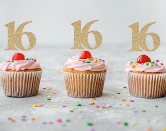 16 Cupcake Toppers - Sixteenth Birthday Ideas. Number Sixteen Cupcake Toppers. 16th Birthday. Sixteen Cupcake Toppers. 16th Birthday Theme.