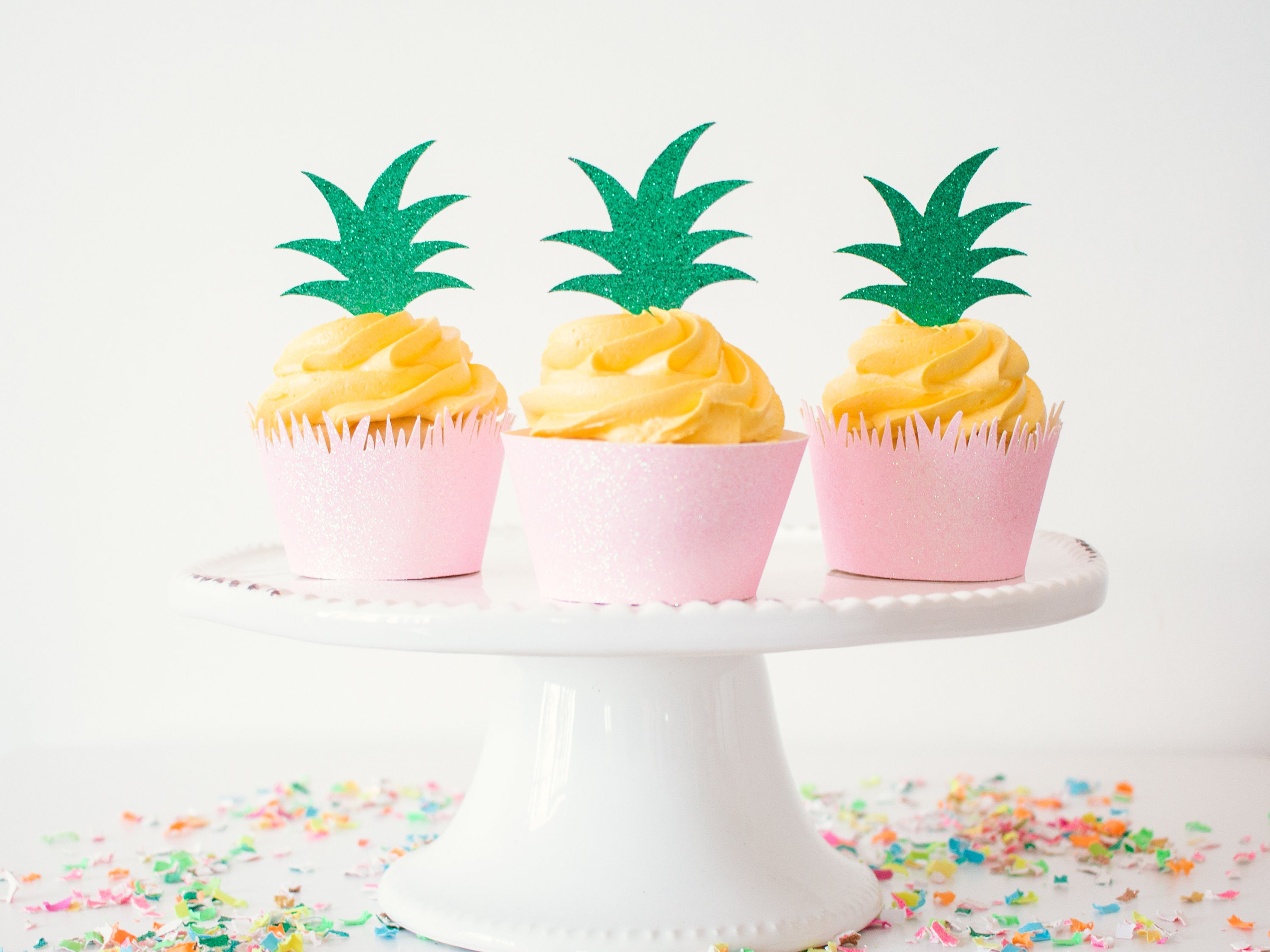 Glitter PINEAPPLE Crown Top 3" Cupcake Toppers CHOOSE Package Amount