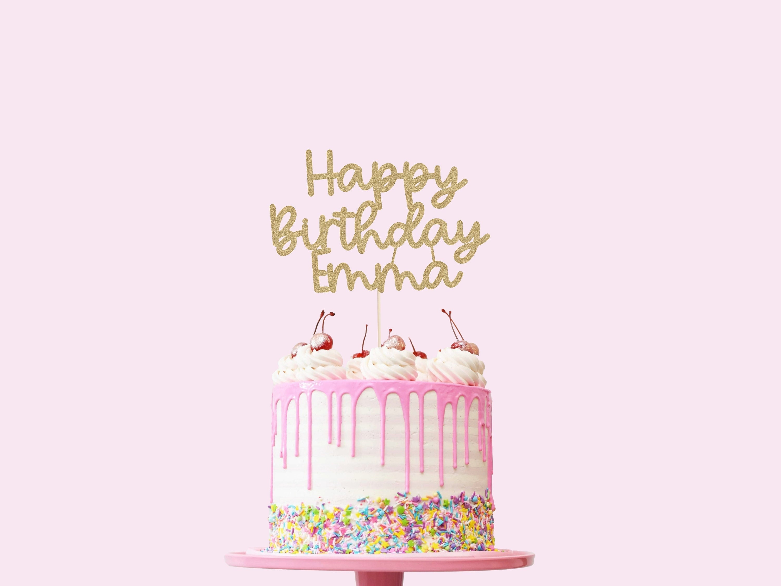 Customized Happy Birthday Cake Topper Glitter Cardstock - Etsy