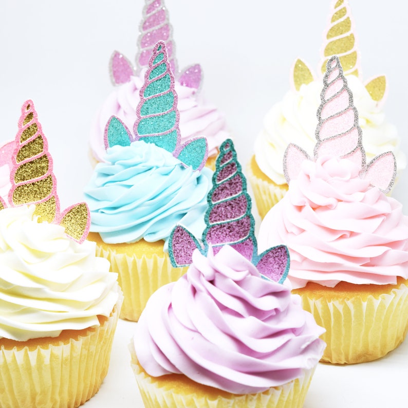 unicorn horn ears cupcake toppers glitter set of 12 etsy